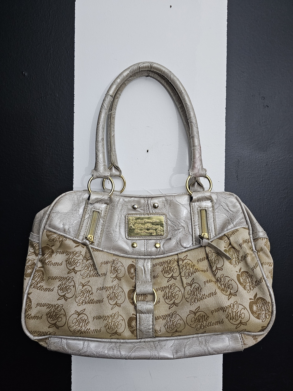 Apple Bottoms Beige Logo and Metallic Silver Shoulder Bag